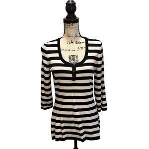 Venini Striped Henley Sweater Black White Size Medium Pullover business casual